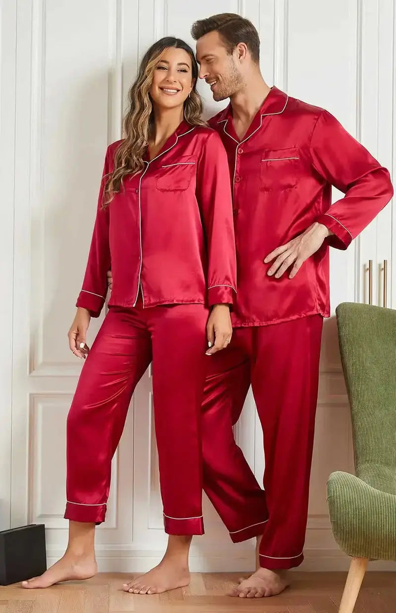 Couple Silk Long Pajama Sets Total 4Pcs cp-01 Makhmali