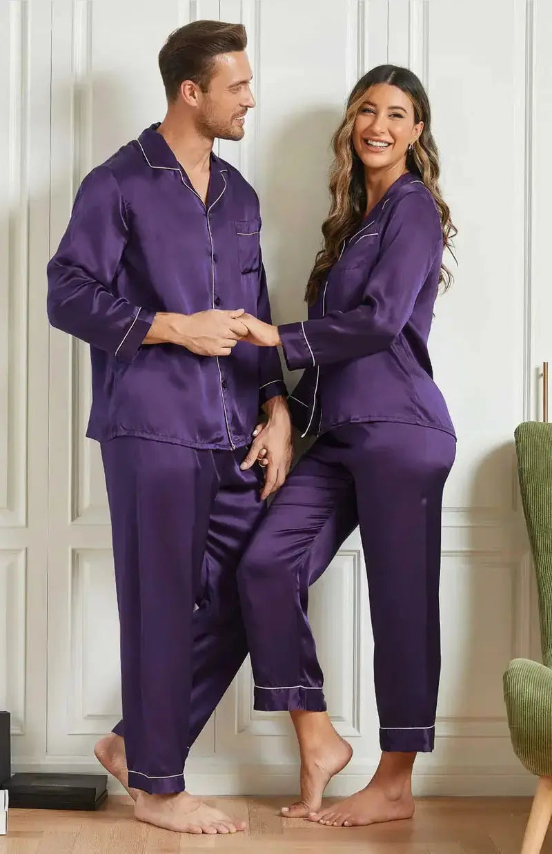 Couple Silk Long Pajama Sets Total 4Pcs cp-01 Makhmali