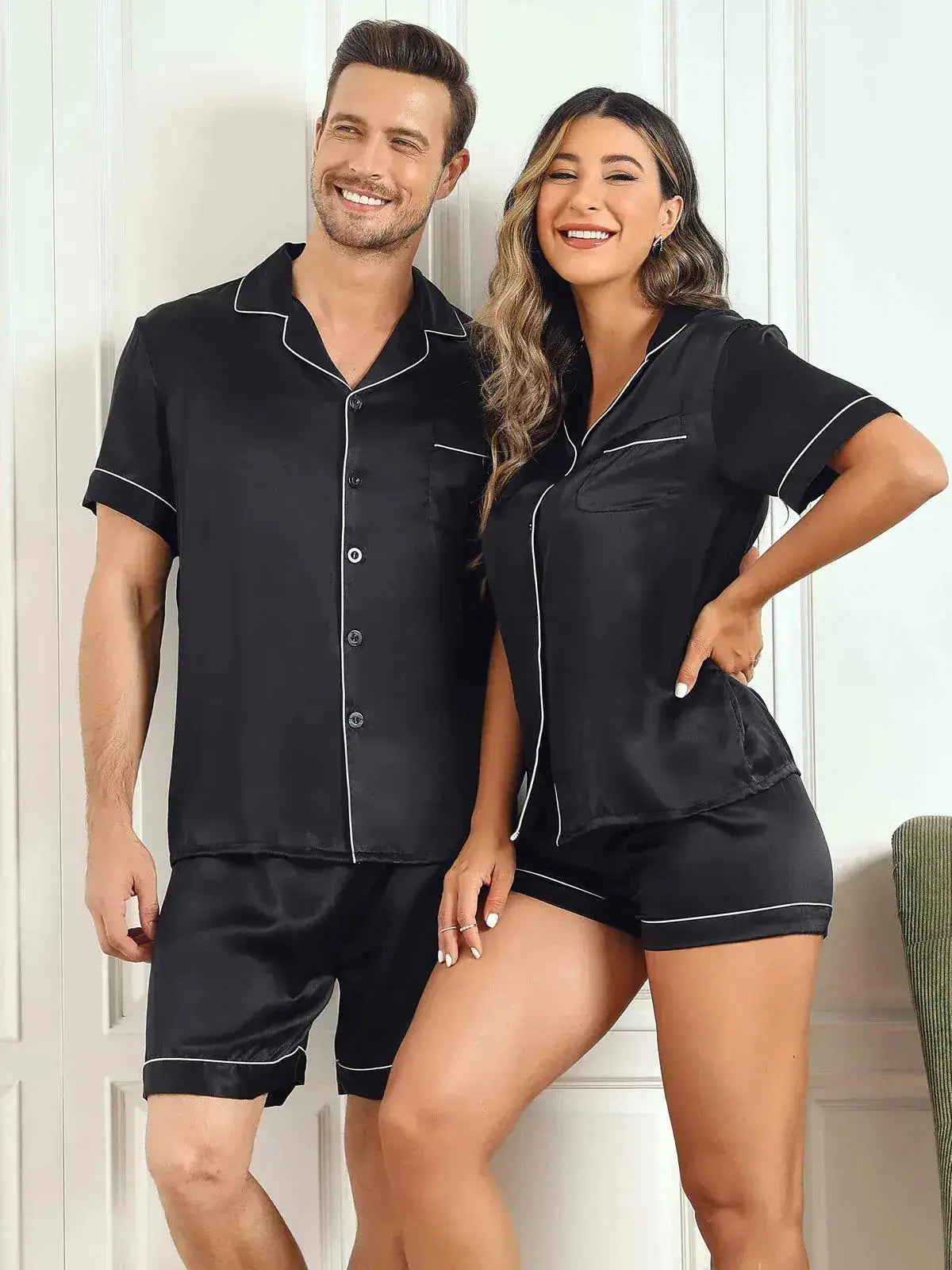 Couple Pure Silk Short Pajama Sets Total 4Pcs cp-03 Makhmali