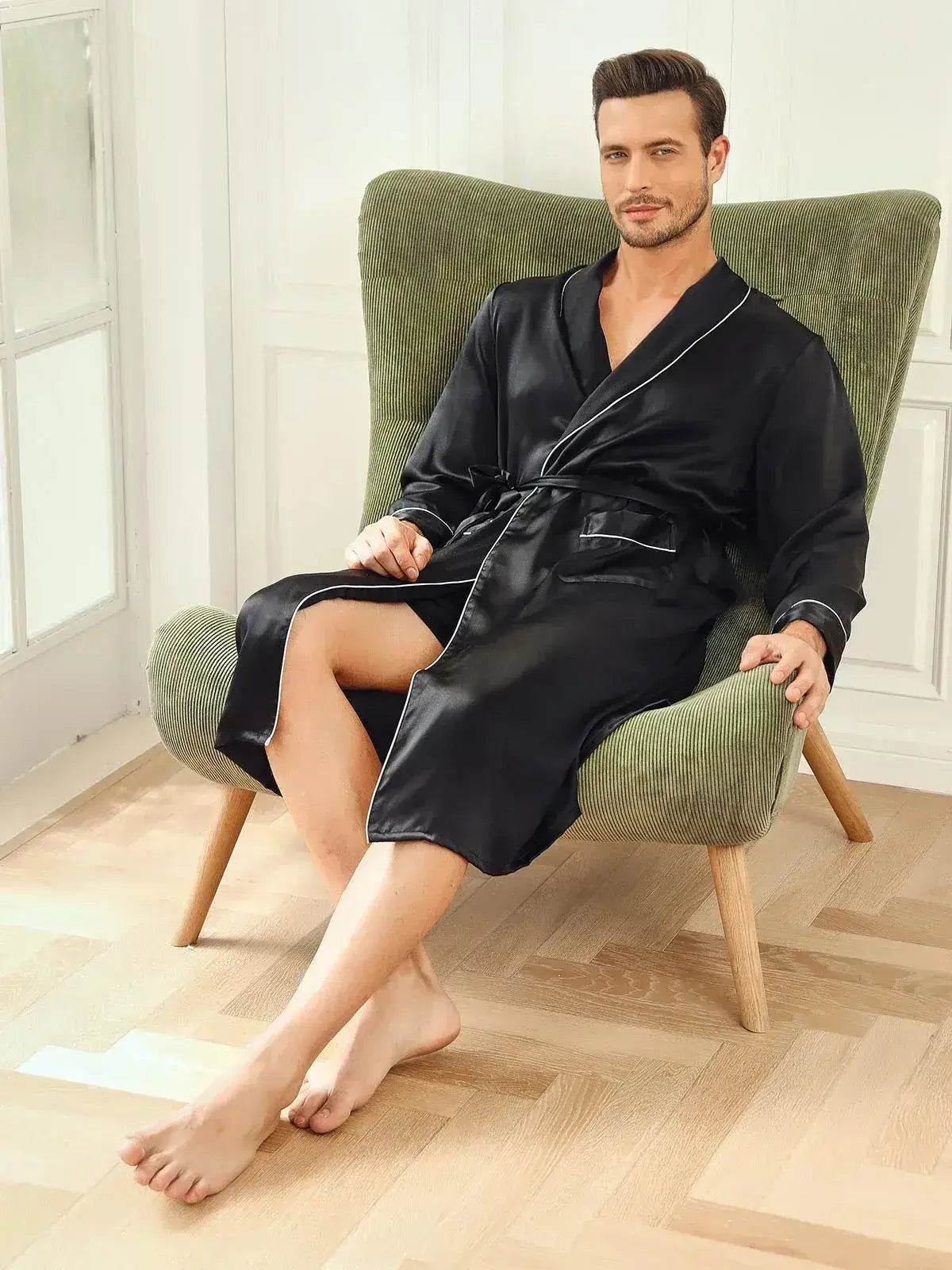 Belted Men's Long Robe - mng-08 Makhmali