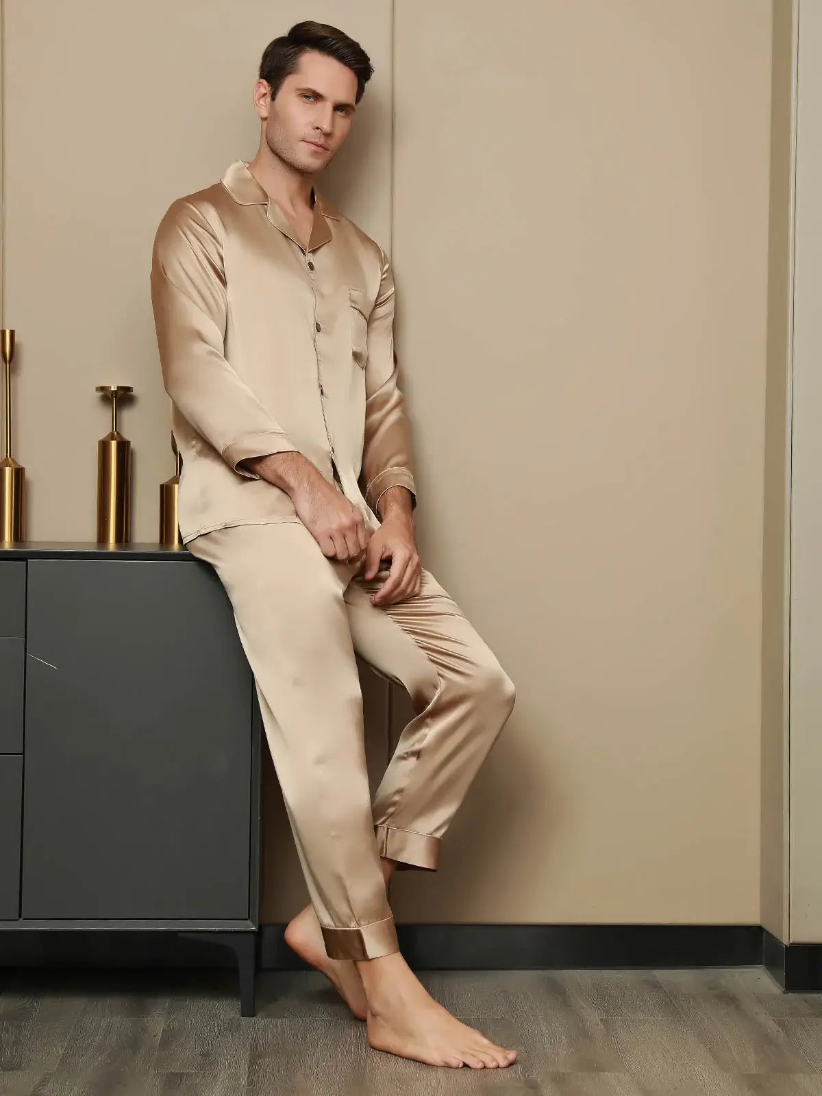 Silk Long Sleeve Men's Pajamas - mnp-04