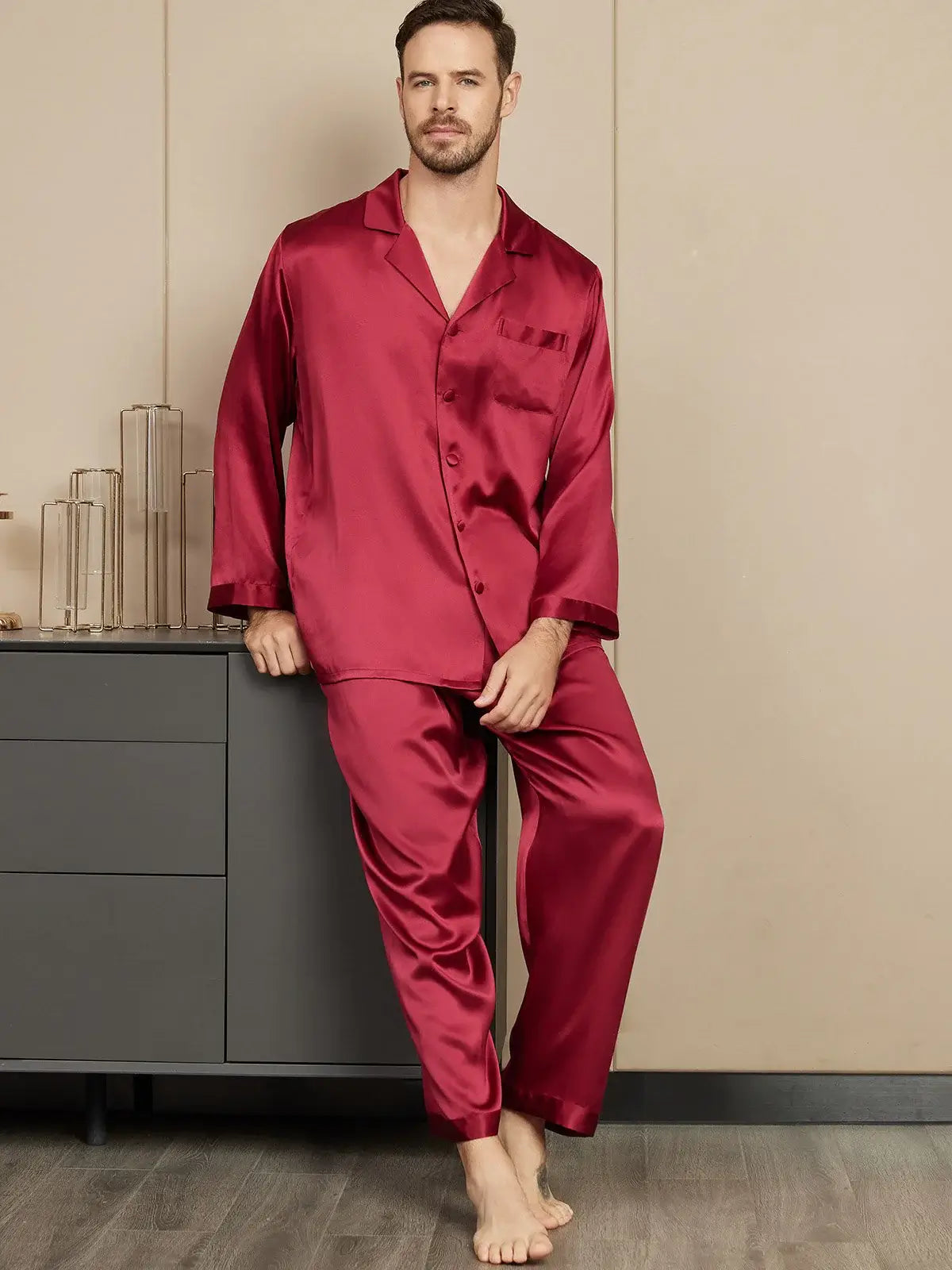 Silk Long Sleeve Men's Pajamas - mnp-04