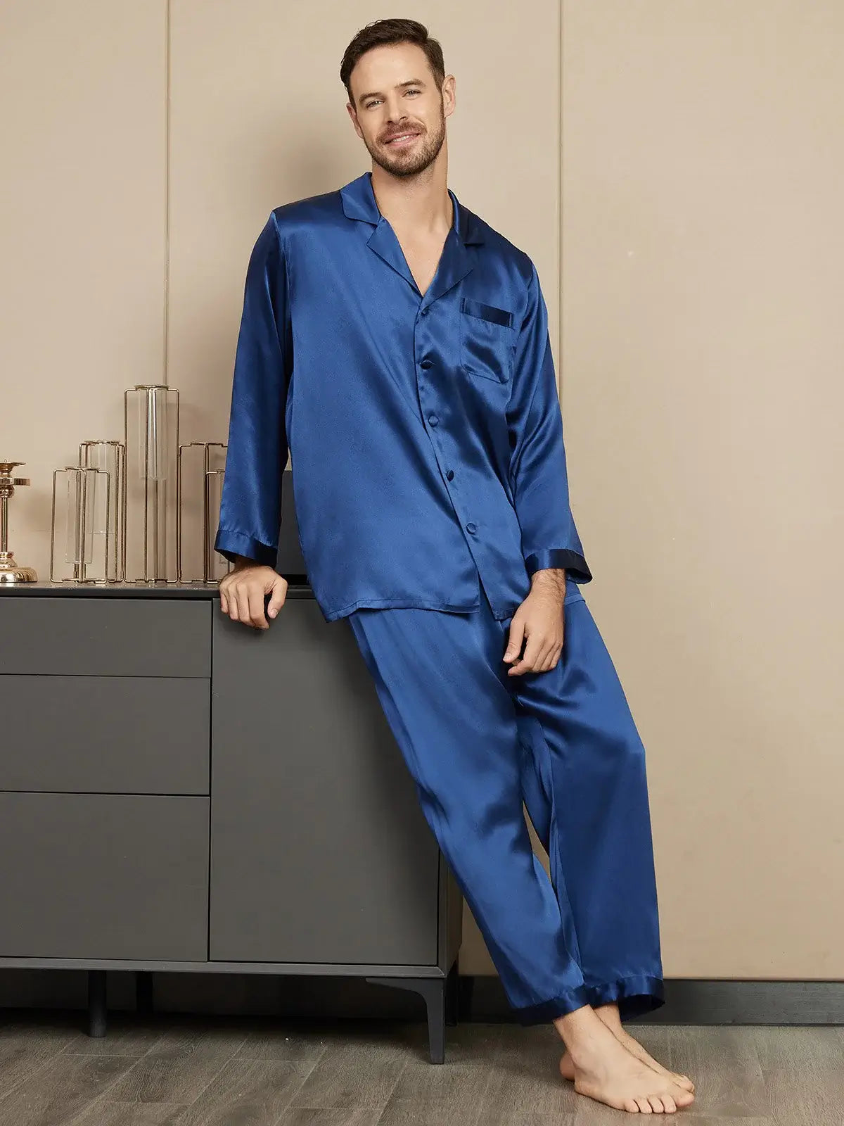 Silk Long Sleeve Men's Pajamas - mnp-04