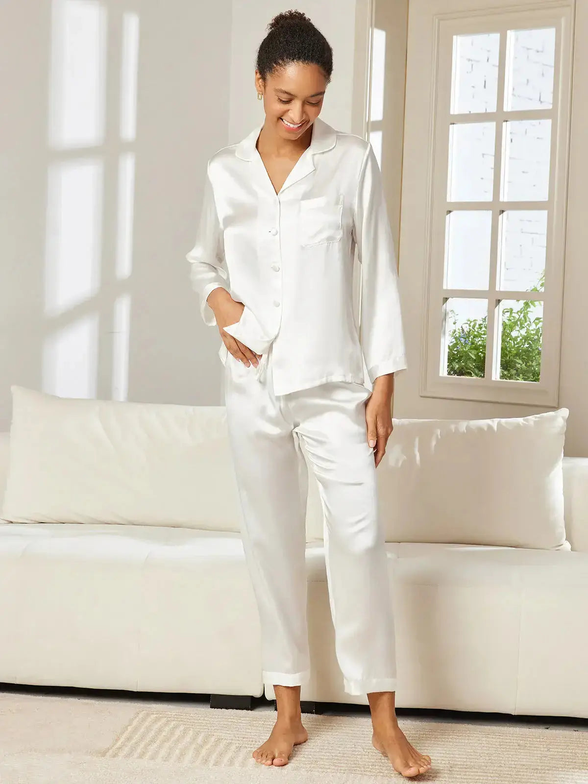 Button Up Women's Silk Pajama Set NT-01 Makhmali