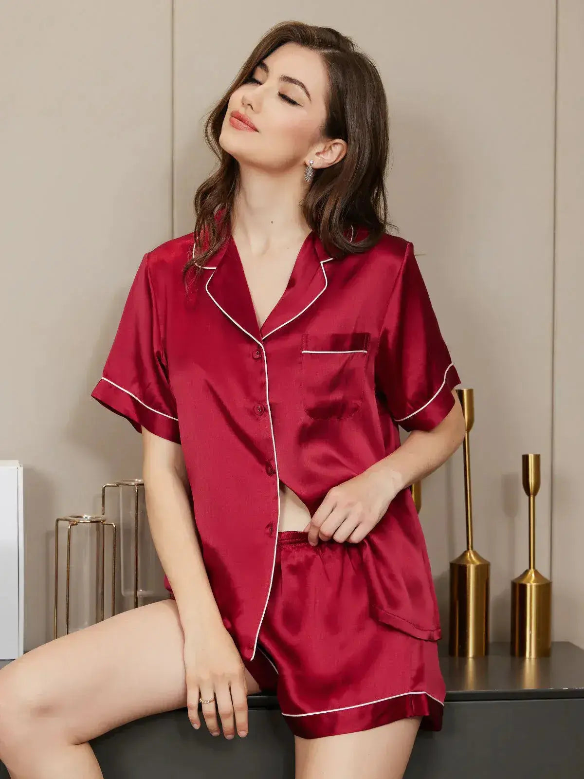 Silk Short Pjs Set 2Pcs nt-04 Makhmali