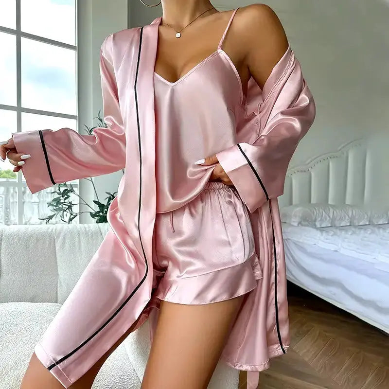 Glossy Silk Short Robe For Women 3 Pcs - wng-04 Makhmali